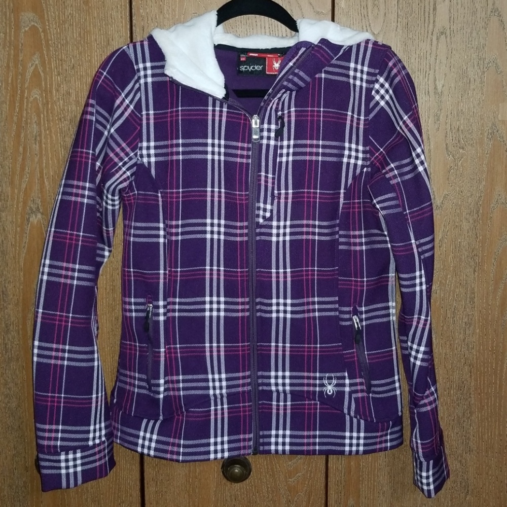 Spyder knit jacket with faux fur lined hood Medium